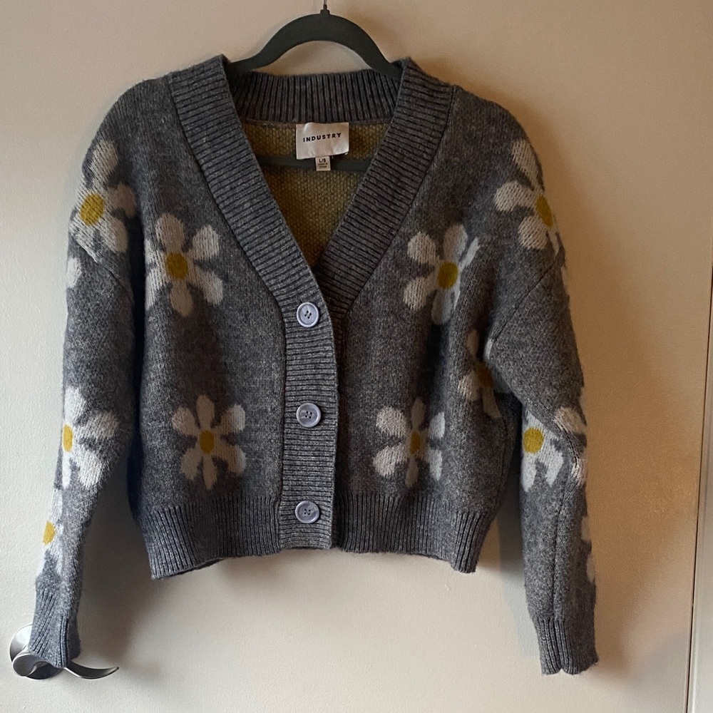 Like New Industry Gray Daisy Cardigan
